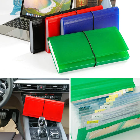 SEEKIND 4 Pack Expanding File Folder, 10.4' x 5.5' Accordion Document Organizer with 13 Pockets, Water Resistant for