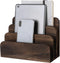 File Holder for Desk, Rustic Wood Paper Organizer, Mail Sorter for Desktop, Dark Brown
