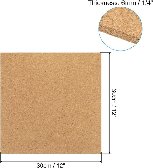 PATIKIL 12x12" 1/4" Thick Cork Board Tiles, 2 Pack Self Adhesive Square Bulletin Board Display Corkboard for Floor Wall Home Office Classroom DIY, Wood by PATIKIL