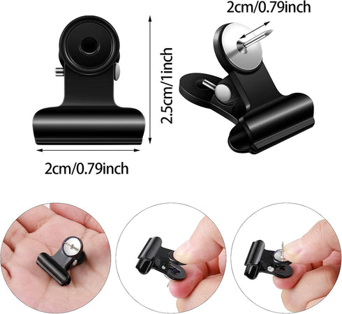 Sabary 30 Pieces Push Pins Clips, Bulldog Thumbtack Clips for Cork Board, Bulletin Boards, Photo Walls (Black, 20 mm)