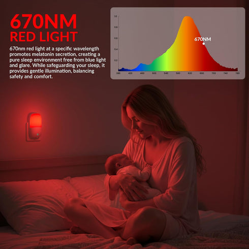 670nm Dimmable 0.5W(2 Pack) Klarlight Red LED Night Light for Sleep, Warm White Nightlight for Kid, Dusk to Dawn