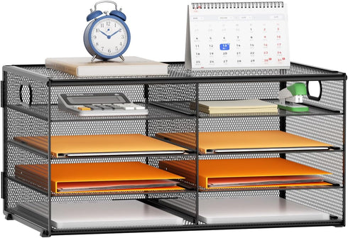 Marbrasse 4 Tier Desktop Literature Organizer, Mesh Paper Organizer for Office Home School, Black