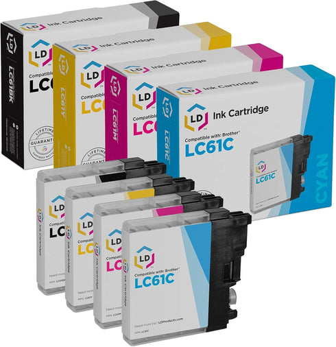 LD Products Compatible Ink Cartridge Replacement for Brother LC61 Series, Black, Cyan, Magenta, Yellow, 4-Pack.
