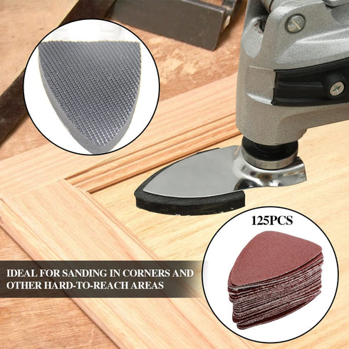 130Pcs Oscillating Tool Detail Sanding Pads Kit, 5Pcs Finger Pads, 125Pcs Sandpaper for Wood and Plaster
