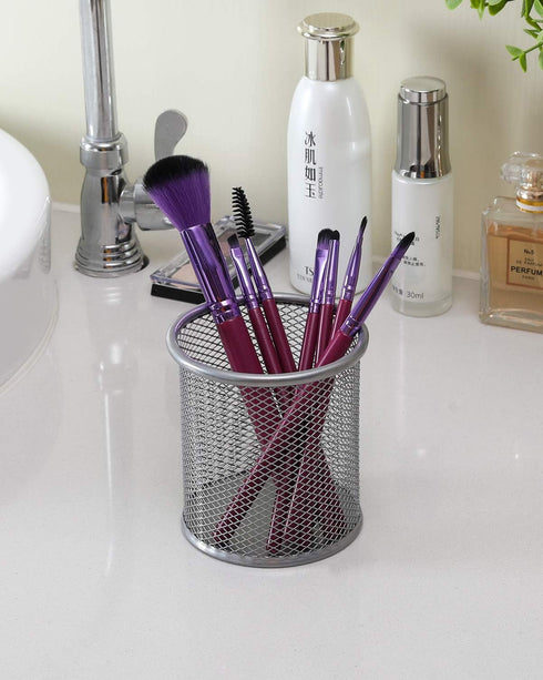 EasyPAG 2 Pack Silver Pencil Holder, Mesh Pen Cup Marker Holder for Home, School & Office