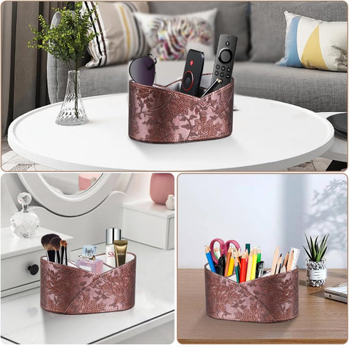 TV Remote Control Holder, PU Leather Caddy with 3 Compartments for DVD, Blu-Ray, Media Player, and Accessories