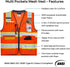 Reflective Safety Vest, Orange Mesh, High Visibility with Pockets and Zipper, Padded Neck, ANSI Class 2, Orange with