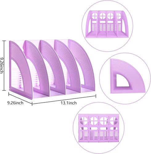 Marte Vanci Magazine File Holder Vertical PP Folder Book Desktop Organizer Plastic Storage Sturdy Vertical 4 Section Folder (Purple) by Marte Vanci