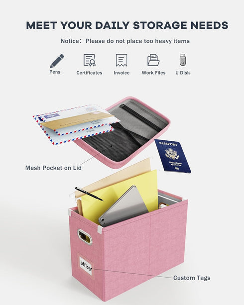Oterri File Organizer Box with Lid - Hanging Filing Box with Mesh Pocket, Document Organizer for Letter Files, Portable