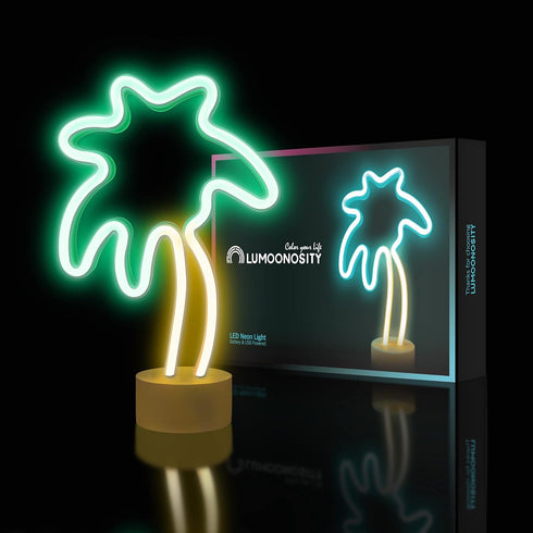 Lumoonosity Palm Tree Lights - Green & Yellow Palm Tree Neon Sign for Bedroom, Game Room - Battery/USB Powered Coconut