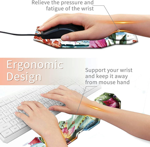 Cactus Succulent Keyboard Wrist Support Pad, Mouse Pad with Matching Coasters, Ergonomic Gel Memory Foam Cushion