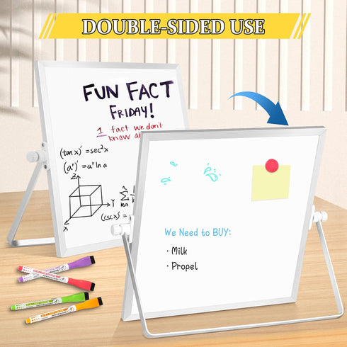 Dry Erase Magnetic White Board, 10" x 10" Double-Sided Desktop Whiteboard with Stand, Portable Small Set for Drawing,