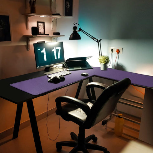 Mydours L-Shape Desk Pad, XXL Large Gaming Mouse Pad 54" L x 54" L x 16" W, Purple PU Leather for Home and Office