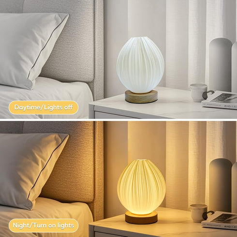 Winawing 3D Dimmable Table Lamp Bedside Small Side Table Lamp with Woodbase Peach Printing Button Control Table USB