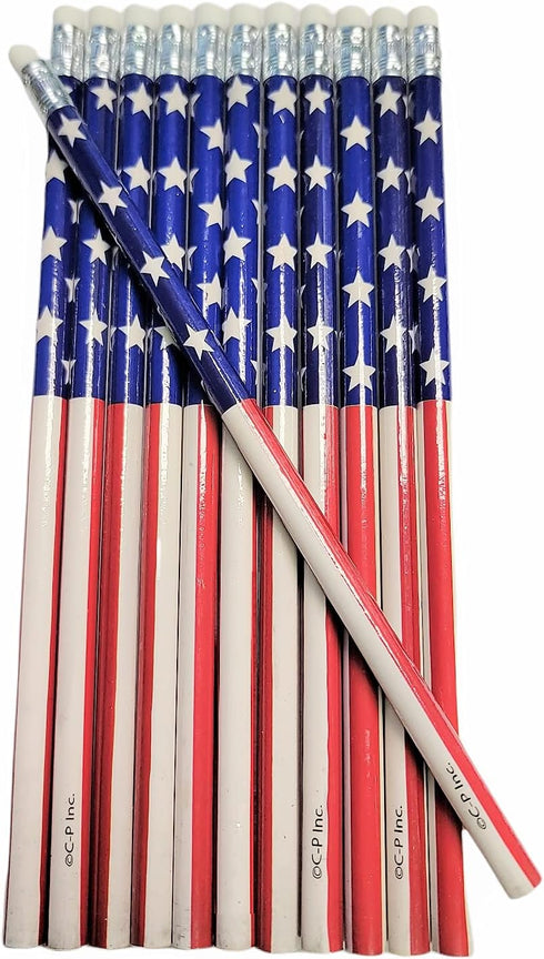 Vintage Look American US Flag #2 Lead Wooden 7.5" Pencils (Patriotic USA), Party Favor Stationery, 36