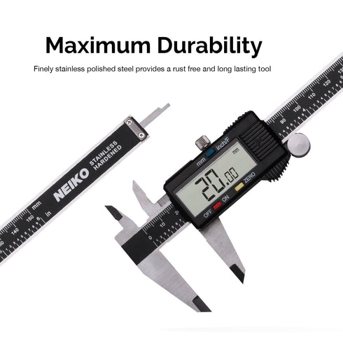 NEIKO 01409A 12” Electronic Digital Caliper | Polished Stainless Steel | 0-12 Inches | Inch/Fractions/Millimeter