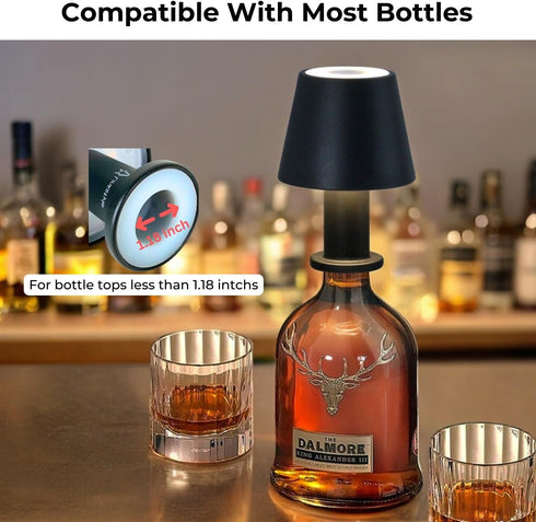Dimmable VINOWAKE Glovi Premium Wine Bottle Lamp by LINKSTYLE White Lights, Rechargeable & Waterproof, Indoor/Outdoor