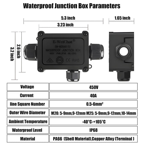 IP68 3 Waterproof Junction Box, Way Outdoor Electrical Box with Terminal Block and Screwdriver, Plastic Cable Connector