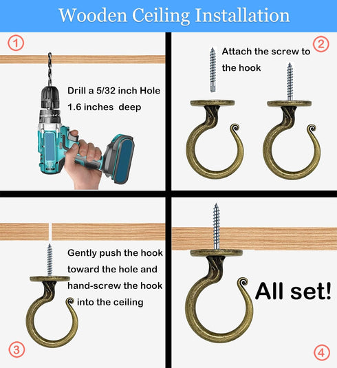 Evsteluo 2 Inch (2 Sets, Heavy Duty Ceiling Hook Easy Installation Zinc Alloy Hooks for Hanging Plants & Light