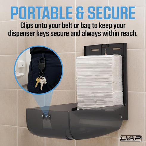 KeySet 8 1100, 2055, 74, 770301, E114 Universal Paper Towel Dispenser + Retractable Key Chain - Pcs Compatible