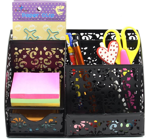 EasyPAG Desk Organizer Caddy, 6 Compartments and 1 Sliding Drawer, Desktop Accessories Holder for Home and School