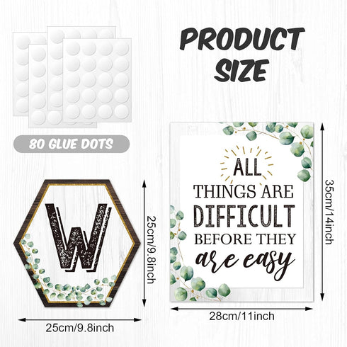 Epakh 13 Pcs Eucalyptus Bulletin Board Posters, Motivational Green Inspirational Quote Set for Classroom Decor