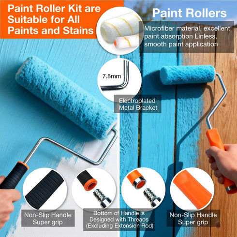 28 Set, 9" 4" Pcs Paint Tray Paint Brush for Wall, Paint Tray, & Paint Roller Covers with Roller Frame, Stainless Steel