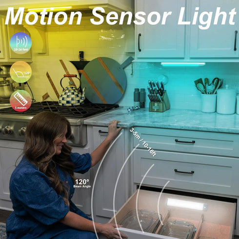 Closet Counter,Kitchen,Bedroom, Christmas,3 Packs LEPOTEC Motion Sensor Cabinet Lighting,RGB LED Lights Wireless USB