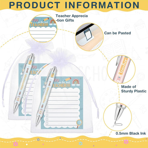 Cholemy 60 Pcs Teacher Appreciation Gifts Set, Cute Sticky Notes, Notepads, Pens for Teacher Christmas Gifts