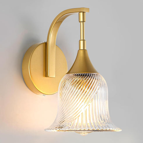 1-Light Hallway(E26) Gold Wall Sconce,Bathroom Sconces Brass Modern Wall Light Fixture with Clear Glass Shade,Indoor