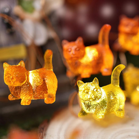 Summer 40LED 14ft Solar Cat String Lights - Christmas Thanksgiving Holiday Decor - Waterproof Kitty Fairy Lights