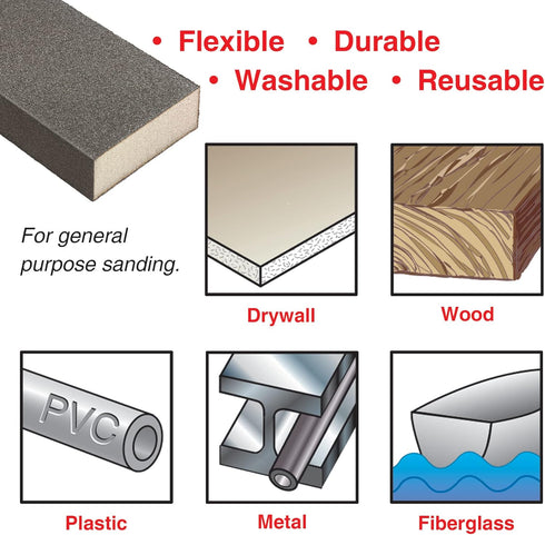 IVY Classic 42040-6 6-Pack Medium/Fine Drywall XL Sanding Sponge, Flex-Abrasive