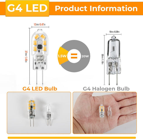 YUIIP G4 LED Bulb, AC/DC 12V JC G4 Bi Pin Bulb, G4 20W Halogen Bulb Replacement, Warm White 3000K Landscape Bulb, Non-Dimmable, 5-Pack by YUIIP