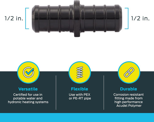 SharkBite 1/2 Inch Poly Crimp Coupling, Pack of 25 for PEX Pipe