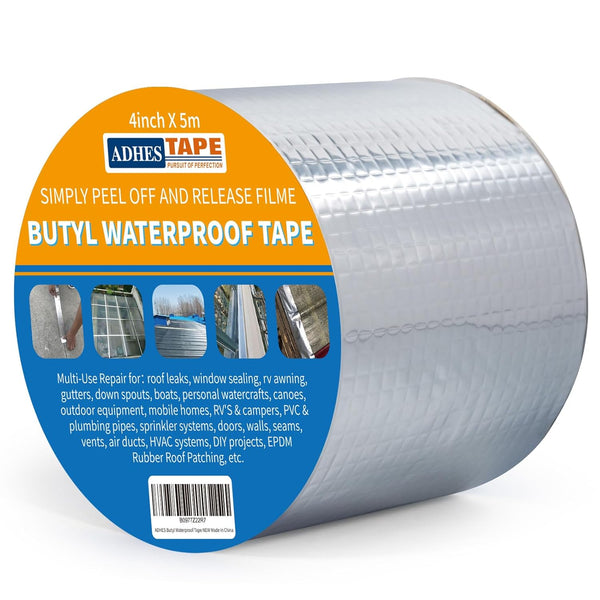 ADHES Butyl Tape Waterproof, 1.2mm Thick, 4 inch x 16 feet, Aluminum Foil Sealant Tape