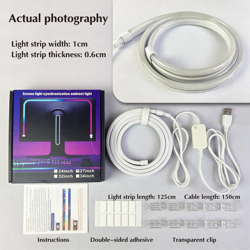 RZJSKJZM (27 inch) Monitor LED Backlights, LED Strip Light Sync with Screen Color/Music, Computer Light Bar Behind