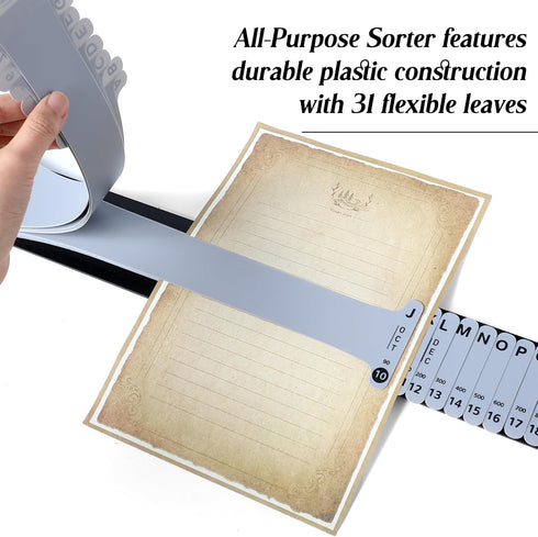 PerKoop Plastic Document Sorter - Alphabetical File Organizer, Compact Upright Space Saving Paper Organizer for Office,