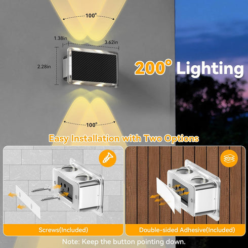 200Wide 8 6 Pack, IP66 TECKNET Solar Fence Lights, Up Down Lights & Lighting, Modes RGB Color Changing, Waterproof