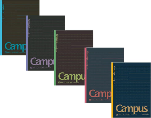 KOKUYO Campus Todai Series Pre-Dotted Notebook, Semi B5 Pre-Dotted-Line, 30 Sheets-60 Pages, Pack of 5 Limited Dark