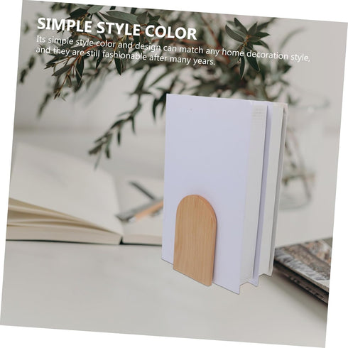 Cabilock Simple Wooden Bookend for Desk and Shelf Wood and Iron Book Stand Organizer Decorative Home Office Book Holder