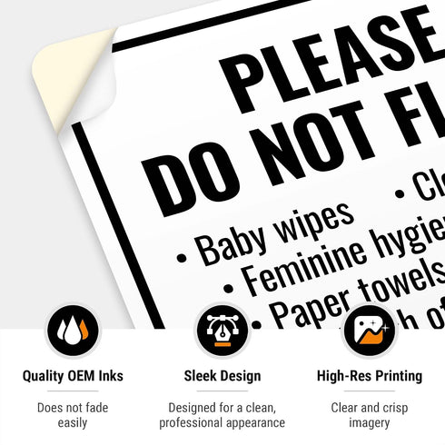 10x7 Inches, 4 Please Do Not Flush Baby Wipes Cleaning Wipes Sign, Mil Vinyl Decal Stickers Weather Resistant, Made
