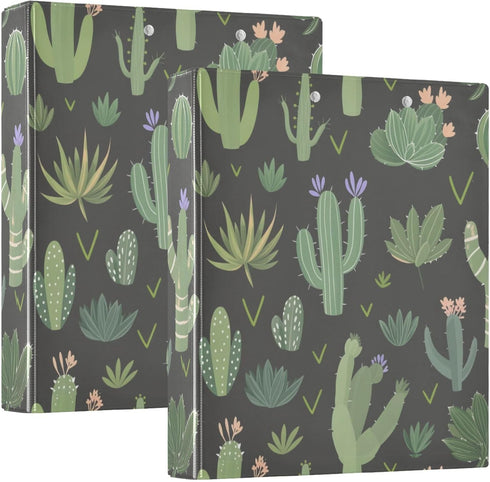 foixnub 3 Ring Binder 1.5 Inch Rings Green Cactus Clipboard Binders Round Ring