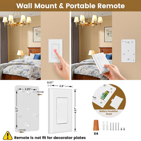 3 15A 100ft SURAIELEC Way Wireless Light Switch, Neutral Wire Required, Grounding, High Power, Range, No Wiring No