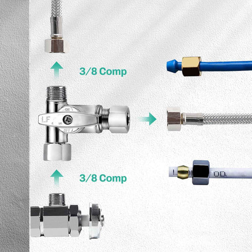 Lead-Free Brass 1Pcs Chrome-Plated Add-A-Tee 3-Way,3/8 Inch x 3/8 Inch x 3/8 Inch Angle Stop Valve For Reverse Osmosis Water Filters,Ice Maker,Refrigerator by Pronese