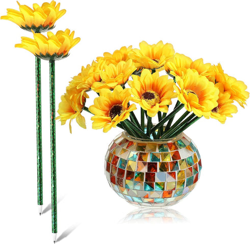 Chinco Sunflower Pens, 16 Pcs Artificial Flower Ballpoint Gel Ink Pens for School, Office, Home, Party Favor Decor