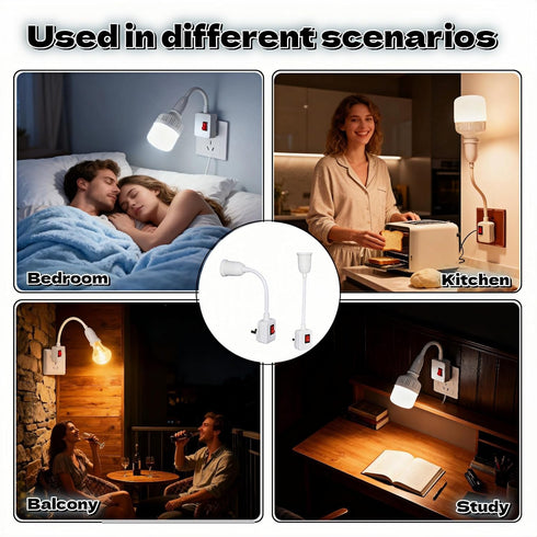 RyanDesign 2-Pack E26/E27 360 Light,Garage,Closet,and Bulb Socket Extension with On/Off Switch, Fully Flexible Neck