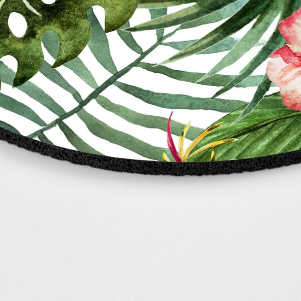 Tropical Leaves Print Mouse Pad - Round Mousemat for Office