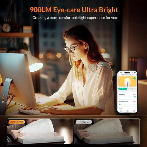 Bulbs, Bulb Dimmable Bulbs BT/2.4G Bulbs, 900LM, A19 E26 (Dimmable 4 Pack) LEPOWER-TEC Smart Light Smart Compatible