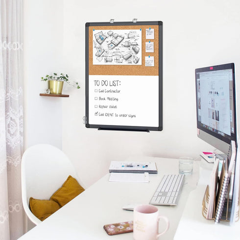 maxtek Combination White Board & Bulletin Cork Board, 24 x 18 Magnetic Dry Erase Board with Black Aluminum Frame