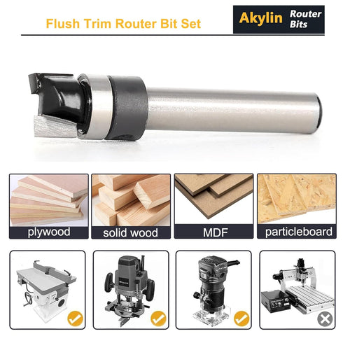 7pcs 1/4 Inch Trimmer Jointing,Trimming Pattern Router Bit Top Bearing Shank,Top Bearing Flush Trim Router Bit, Router